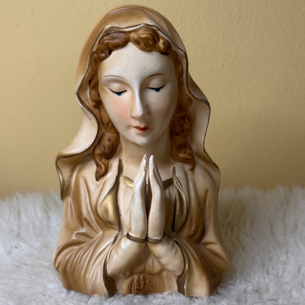 Vintage Mid Century Praying Madonna Planter Lady Head Ceramic Figurine